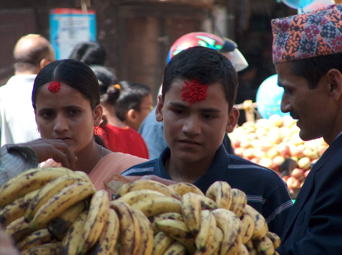 Nepali boy and girl with tika Vijaya Dashami